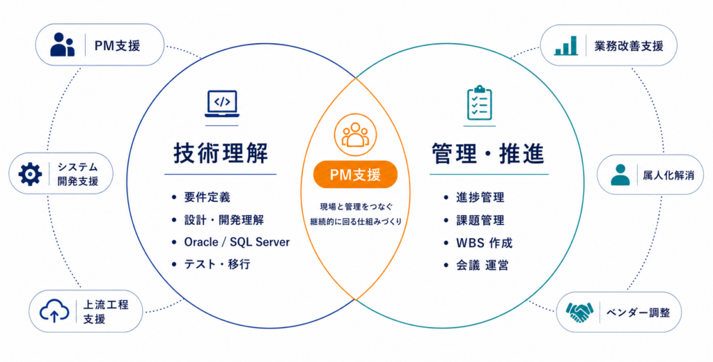 技術理解と管理・推進の両面からPM支援を行う体制図
